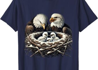 Bald Eagle Mom Dad Three Eaglet Chicks Babies In Nest T-Shirt