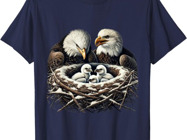 Bald eagle mom dad three eaglet chicks babies in nest t-shirt