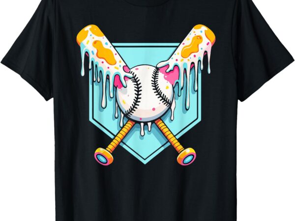 Baseball ice cream dripping baseball home plate drip boys t-shirt