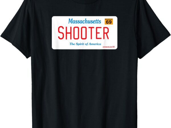 Beanshooter shooter license plate (massachusetts) t-shirt