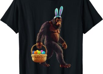 Bigfoot Sasquatch Bunny Easter Eggs Retro Men Women Kids T-Shirt