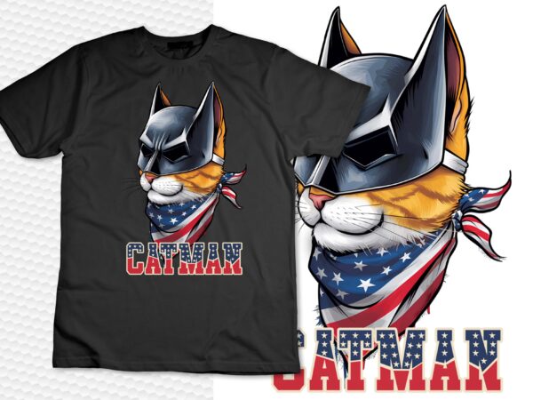 Cat 4th of july men women kids funny patriotic catman t-shirt design