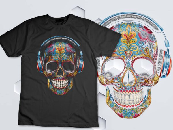 Headphones cinco de mayo sugar skull cool music lover t-shirt design