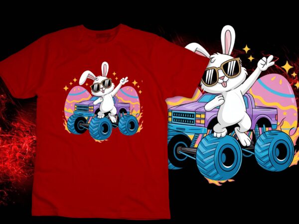 Funny dabbing bunny happy easter monster truck lovers t-shirt design