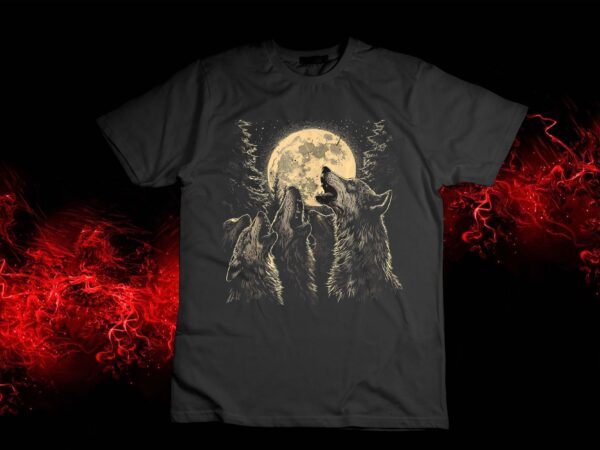 Wolf howling at the moon vintage wildlife wolves lovers men tank top t shirt design for sale