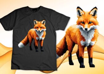 8 Bit Video Game Lover Retro Gamer Pixel Art Animal Red Fox T-Shirt