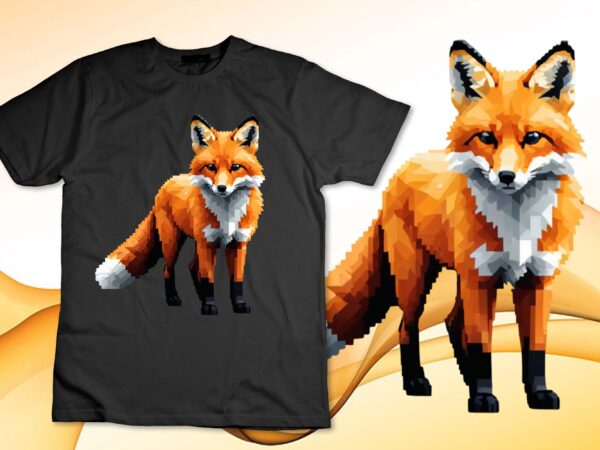 8 bit video game lover retro gamer pixel art animal red fox t-shirt