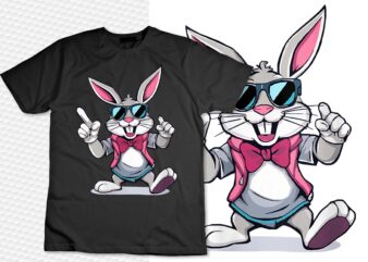 Womens Happy Easter Bunny With Sunglasses Spring Easter Egg Easter V-Neck T-Shirt