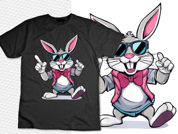 Womens happy easter bunny with sunglasses spring easter egg easter v-neck t-shirt