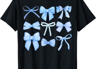 Blue Bow and Ribbon Cute Graphic Girls Women Coquette Mom T-Shirt