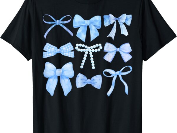 Blue bow and ribbon cute graphic girls women coquette mom t-shirt