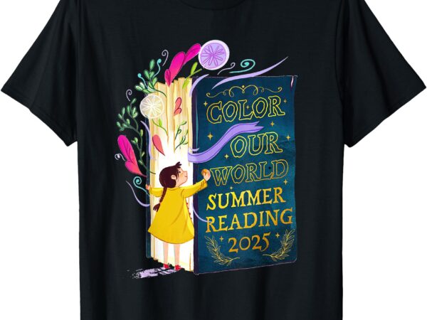 Book lover color our world summer reading 2025 teachers kids t-shirt