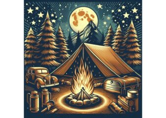 Trendy Retro Camping Graphics t-shirt design jpeg & png designs – download instantly Retro Vintage T-shirt Design