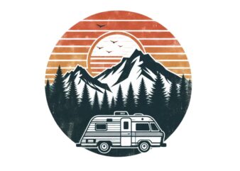 Colourful Vintage Camping Adventure t-shirt design download instantly