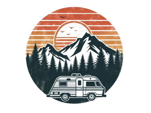 Colourful vintage camping adventure t-shirt design download instantly