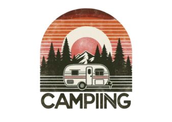 Watercolour Camping Retro Illustration T-shirt design – download instantly