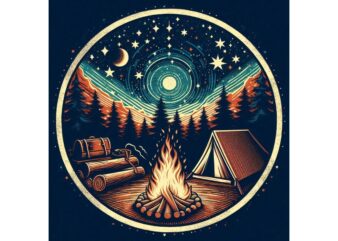 Watercolour Camping Retro Illustration T-shirt design – download instantly Retro Vintage T-shirt