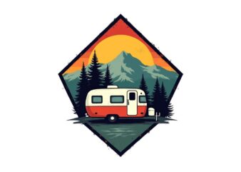 Colourful Vintage Camping Adventure t-shirt design