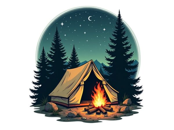 Trendy retro camping graphics t-shirt design jpeg & png design