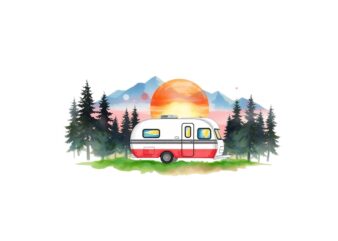 Watercolour Camping Retro Illustration T-shirt design – download instantly