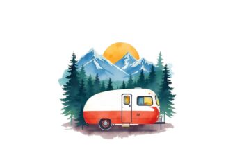 Watercolour Camping Retro Illustration T-shirt design – download instantly