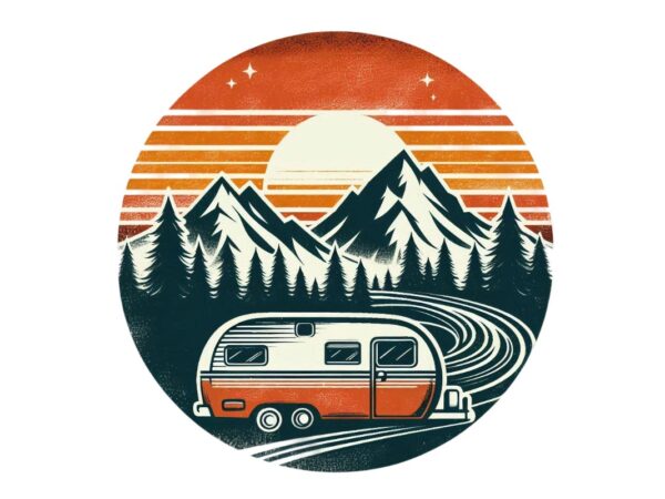 Colourful vintage camping adventure t-shirt design