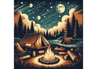 Watercolour Camping Retro Illustration T-shirt design – download instantly Retro Vintage T-shirt