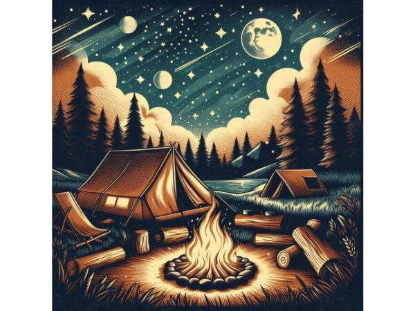 Watercolour camping retro illustration t-shirt design – download instantly retro vintage t-shirt