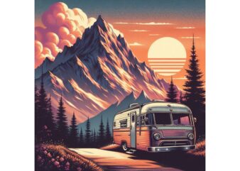 Watercolour Camping Retro Illustration T-shirt design