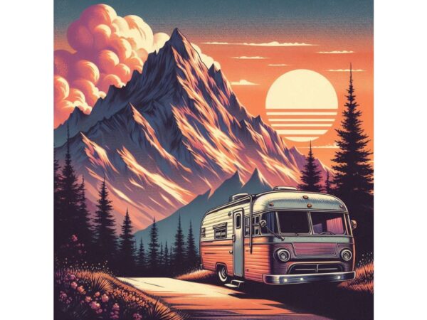 Watercolour camping retro illustration t-shirt design