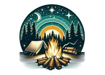 Watercolour Camping Retro Illustration T-shirt design – download instantly