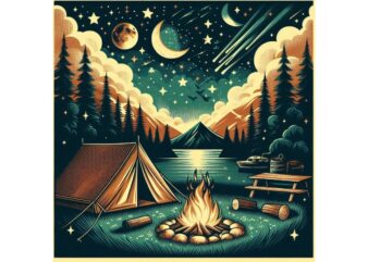 Trendy Retro Camping Graphics t-shirt design jpeg & png designs – download instantly