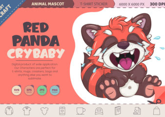 Cartoon Red Panda Crybaby. T-Shirt, PNG, SVG.