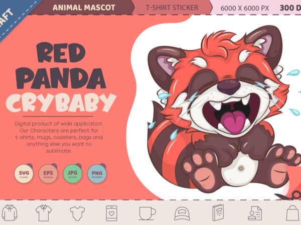 Cartoon red panda crybaby. t-shirt, png, svg.