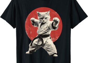 Cat Karate Judo Japan Japanese Flag Funny Graphic T-Shirt