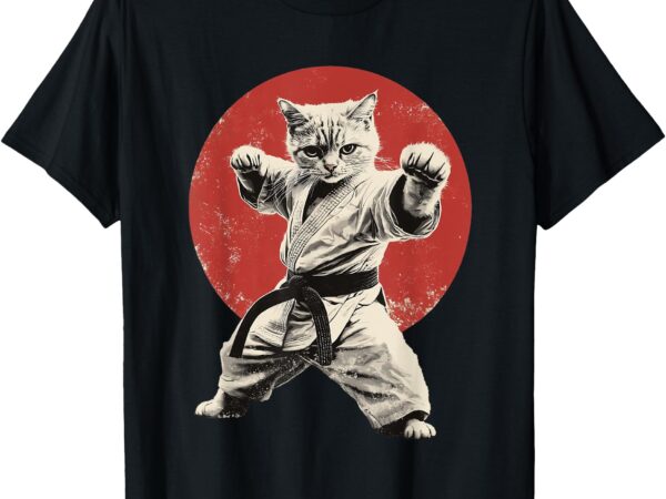 Cat karate judo japan japanese flag funny graphic t-shirt