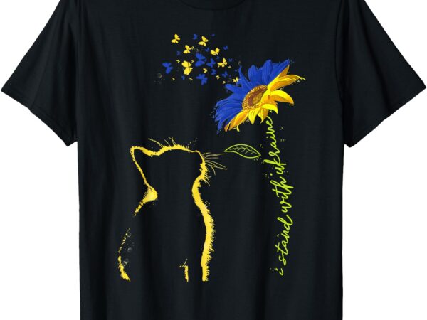 Cat sunflower butterfly ukrainian flag i stand with ukraine t-shirt