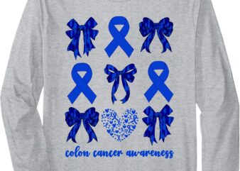 Colon Cancer Awareness Month For Women Colorectal Cancer Bow Long Sleeve T-Shirt