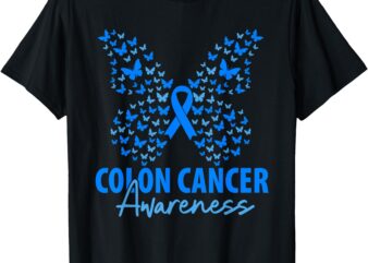 Colorectal Colon Cancer Awareness Blue Ribbon Butterfly T-Shirt