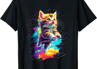 Colorful Cat Spirit Animal Multicolor Art Flying Kitten T-Shirt