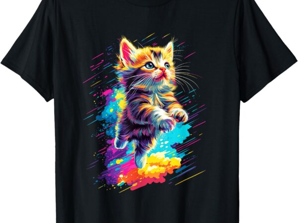 Colorful cat spirit animal multicolor art flying kitten t-shirt