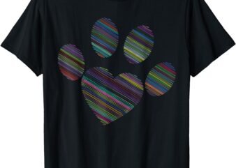 Colorful Paw Print Heart Cat Dog Lovers Graphic T-Shirt