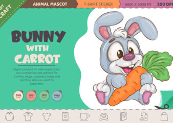 Cute Bunny with carrot. T-Shirt, PNG, SVG.