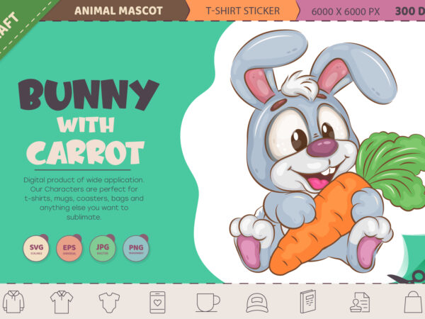 Cute bunny with carrot. t-shirt, png, svg.