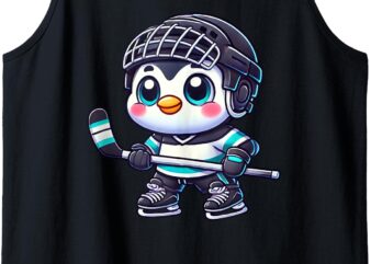 Cute Cartoon Penguin Ice Hockey Player Tank Top