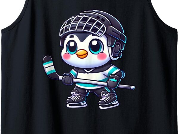 Cute cartoon penguin ice hockey player tank top t shirt vector file