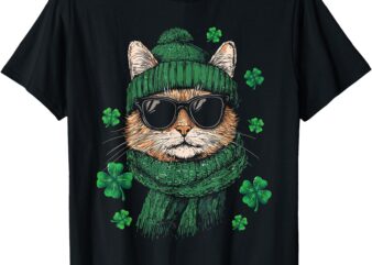 Cute Cat Hipster Shamrock Funny St Patrick’s Day T-Shirt