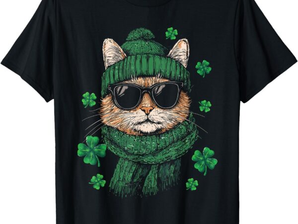 Cute cat hipster shamrock funny st patrick’s day t-shirt