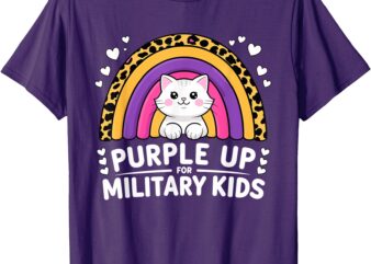 Cute Purple Up for Military Kids Cat Leopard Rainbow T-Shirt