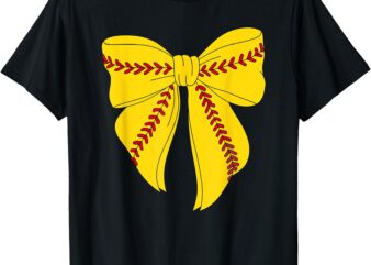 Cute Softball Coquette Bow For Women Girls Softball Mom Mama T-Shirt